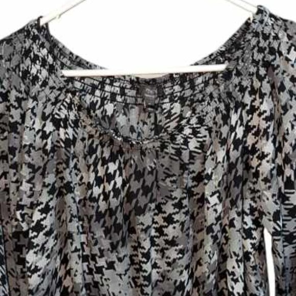 NINETY CLOTHING CO women's blouse knot black gray pattern size Medium w-011 - Picture 2 of 8